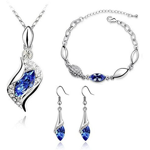Nakabh Crystal Combo Jewellery of Pendant Necklace Set With Earrings & Bracelet For Girls and Women