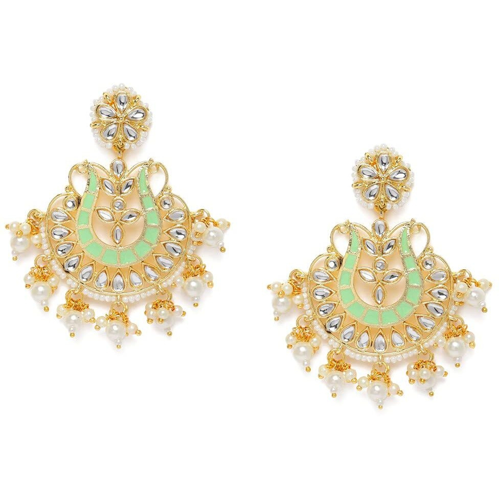 ZAVERI PEARLS Pastel Green Meenakari Kundan Choker Necklace Earring & Maangtikka Set For Women-ZPFK10288