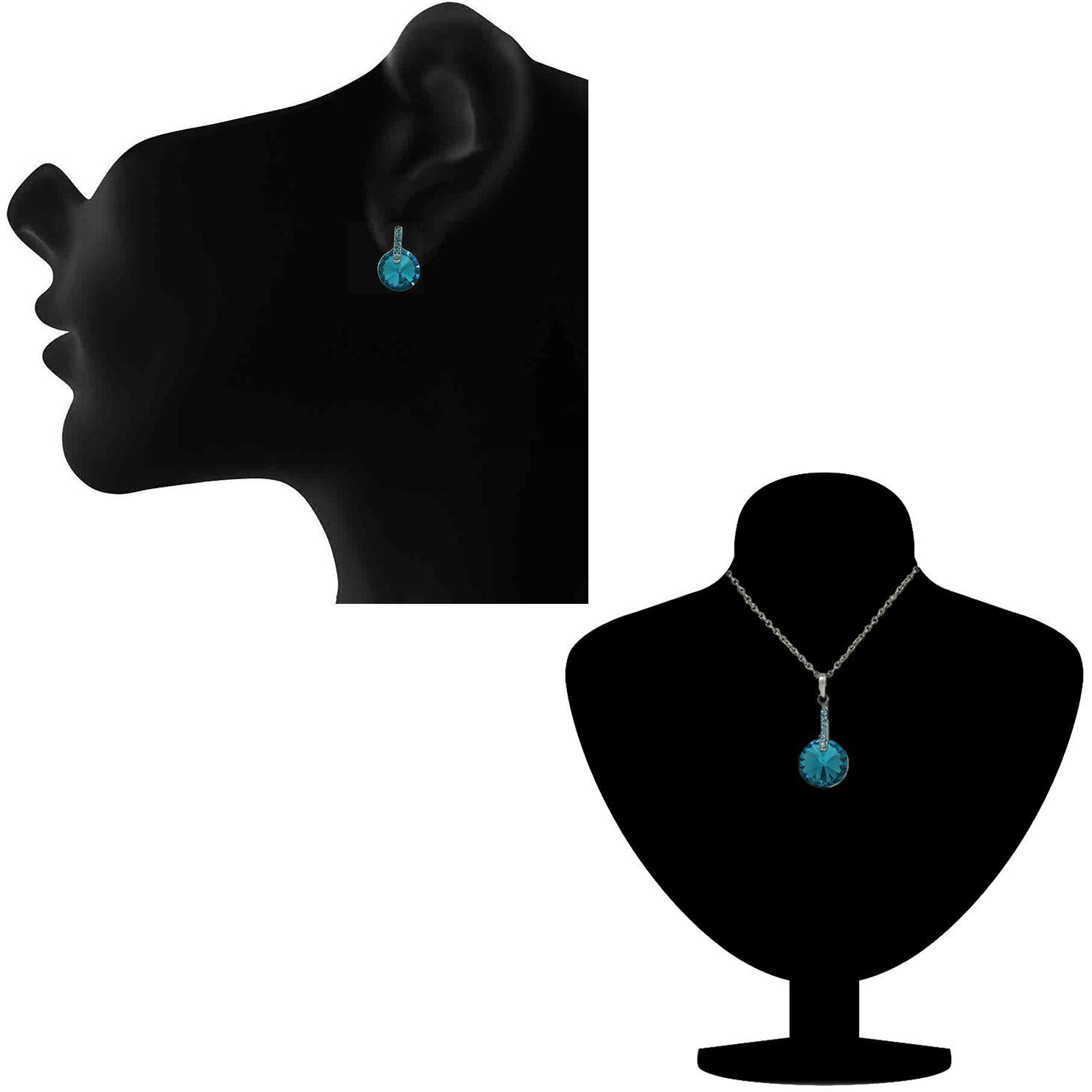 Mahi Rhodium Plated Alluring Aqua Blue Pendant Set for Women NL1103689RBlu