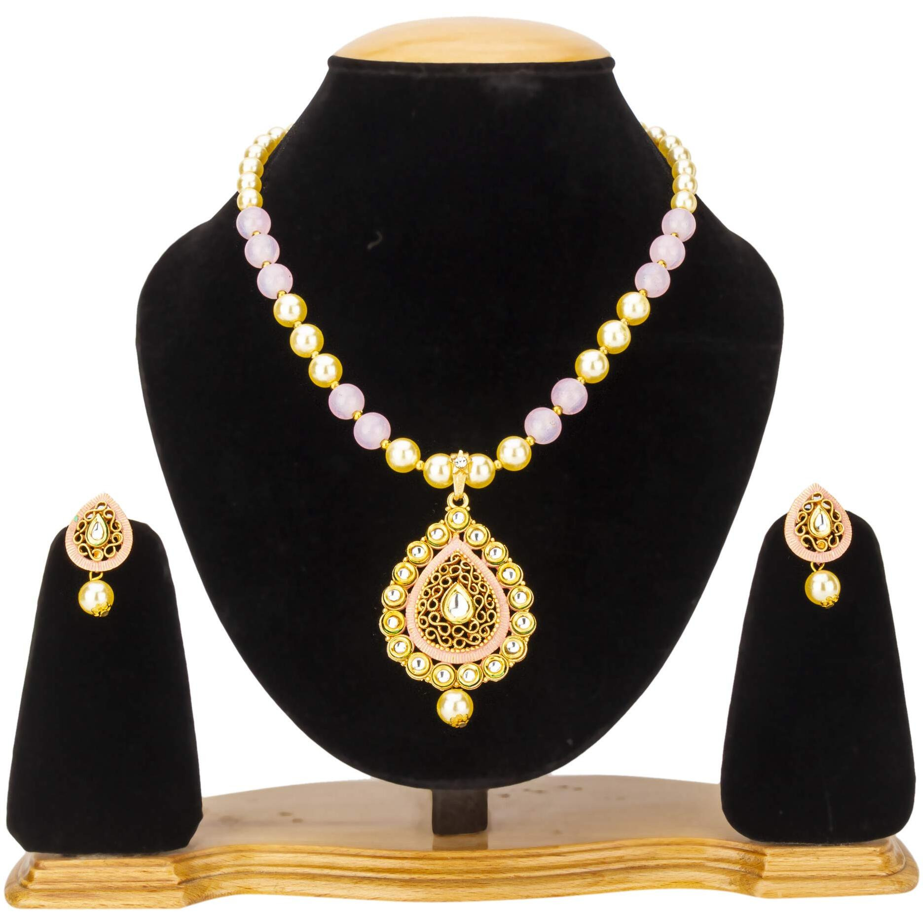 Jewels Galaxy Stunning Kundan & Pearl Studded Gold Plated Necklace Set for Women/Girls (CT-NCK-44022)