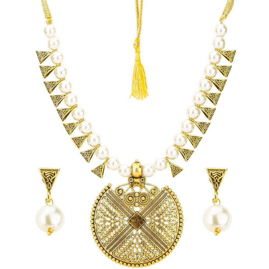 Jewels Galaxy Brilliant Beaded Antique Delicate Necklace Set for Women/Girls (CT-NCK-44046)