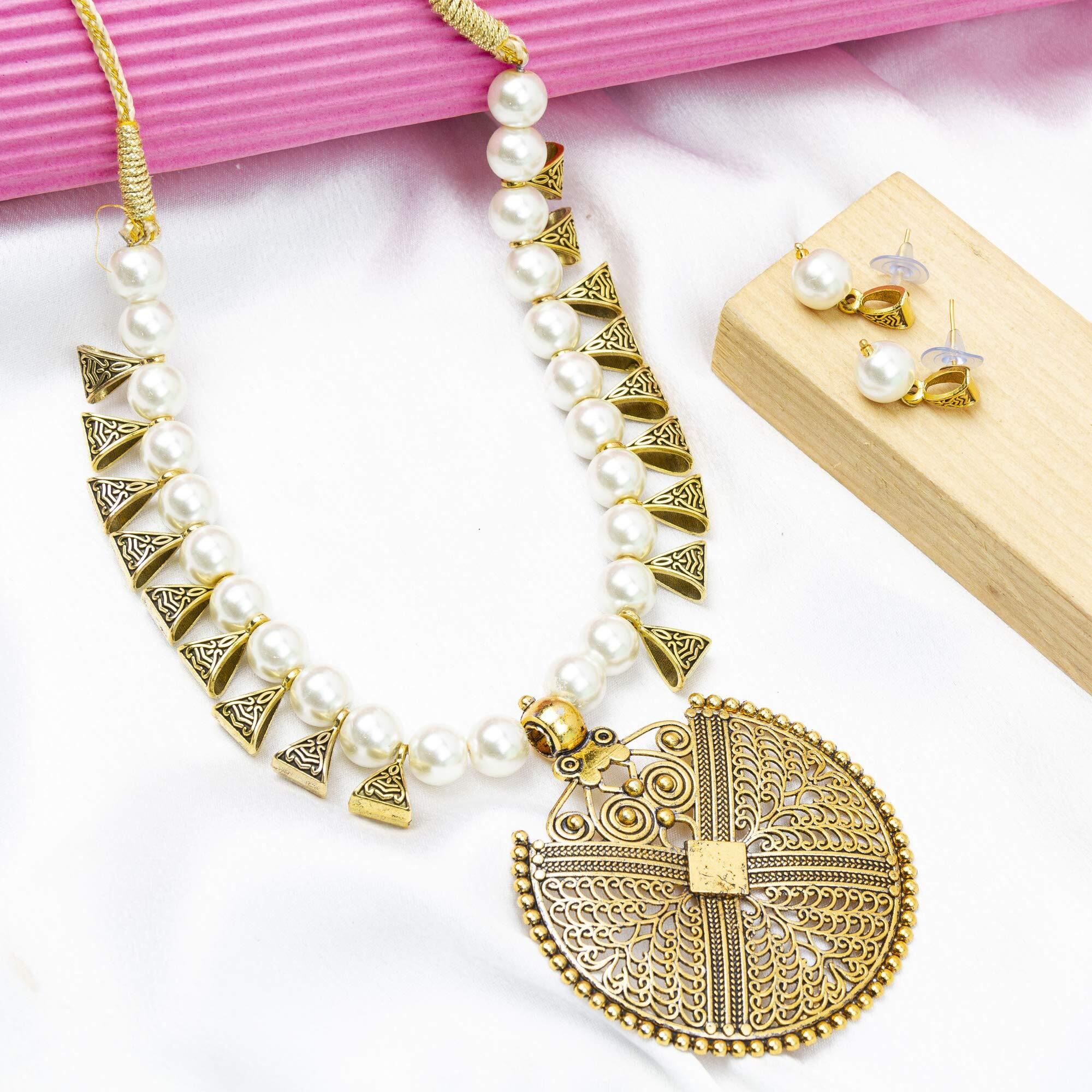 Jewels Galaxy Brilliant Beaded Antique Delicate Necklace Set for Women/Girls (CT-NCK-44046)