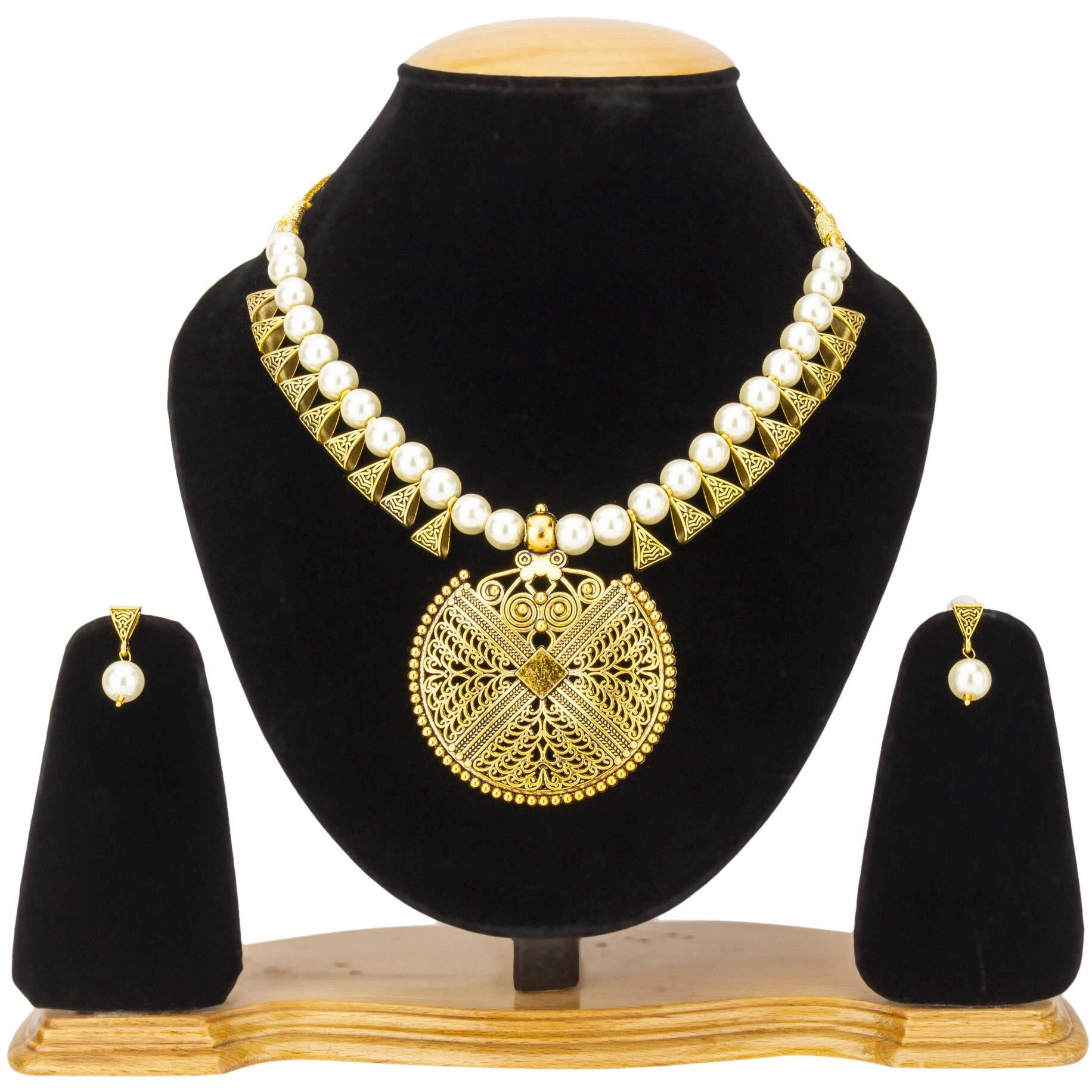 Jewels Galaxy Brilliant Beaded Antique Delicate Necklace Set for Women/Girls (CT-NCK-44046)