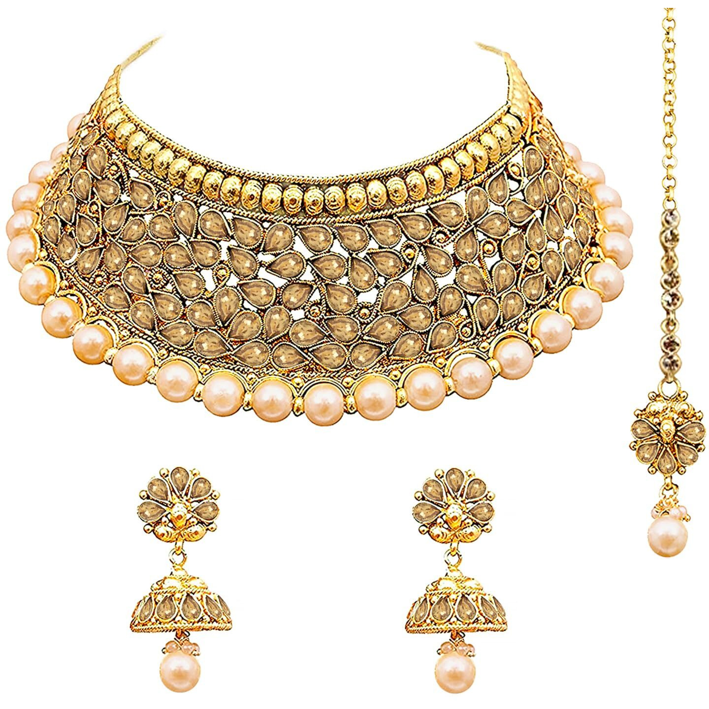 Peora Gold-plated Brass and Pearl Necklace Set With Jhumki Earrings for Women & Girls (Gold)