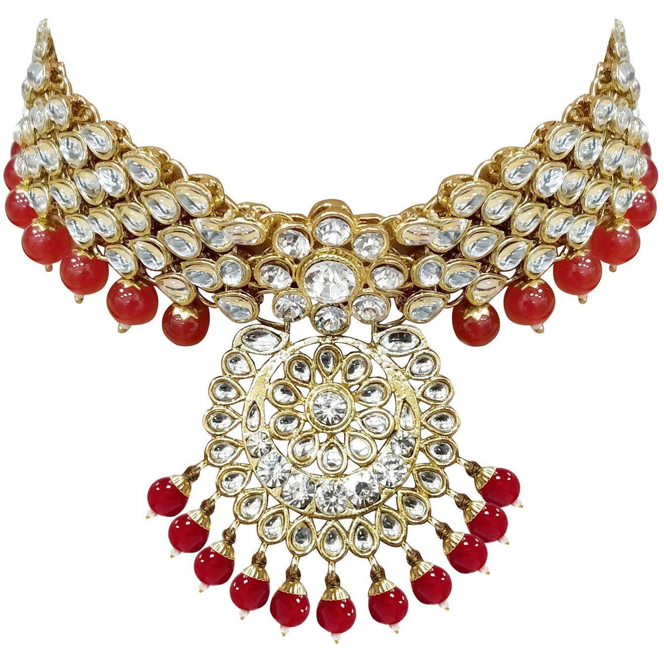I Jewels Traditional Gold Plated Kundan Pearl Wedding Choker Necklace Set Earrings & Maang Tikka for Women (IJ331R)