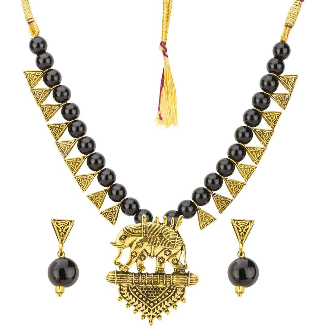 Jewels Galaxy Sparkling Beaded Elephant Inspired Brilliant Necklace Set for Women/Girls (CT-NCK-44037)