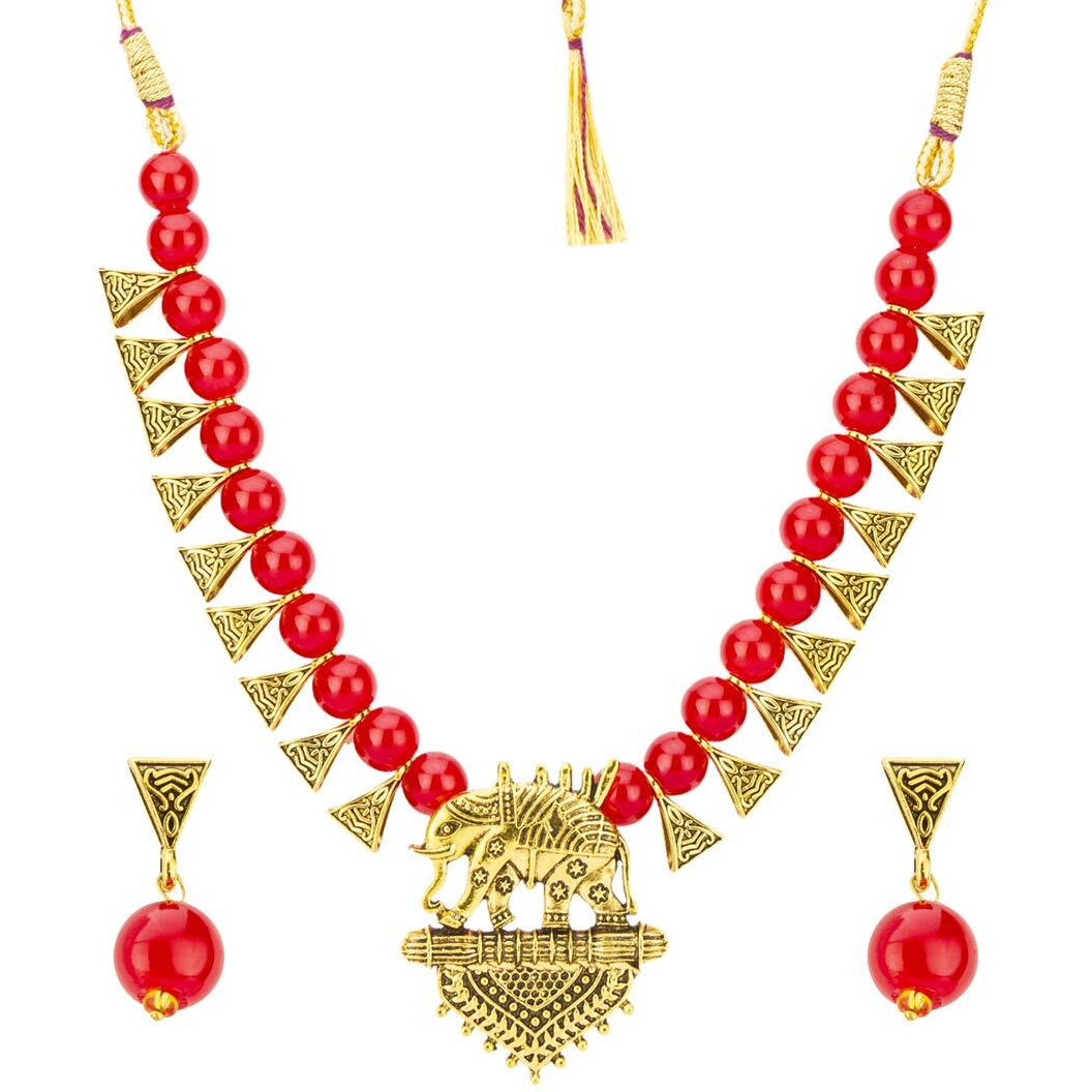 Jewels Galaxy Fascinating Beaded Elephant Inspired Swanky Necklace Set for Women/Girls (CT-NCK-44039)