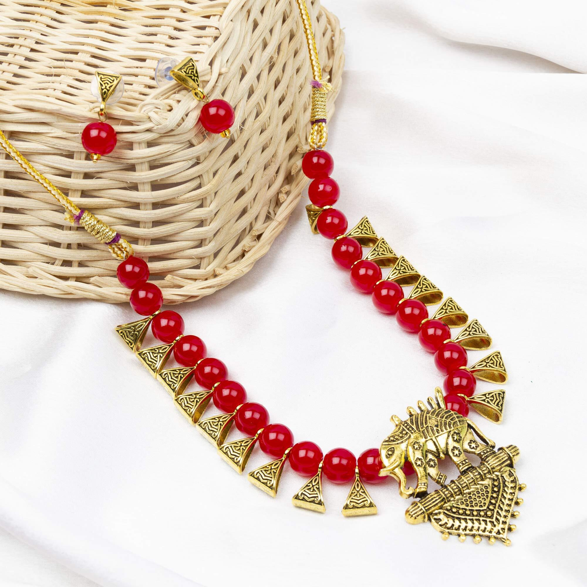 Jewels Galaxy Fascinating Beaded Elephant Inspired Swanky Necklace Set for Women/Girls (CT-NCK-44039)