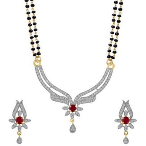 YouBella Womens Pride American Diamond Gold Plated Mangalsutra Pendant with Chain and Earrings for Women