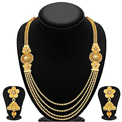 Jewels Galaxy Exclusive Custom Design 4 Layer Floral Shaped Traditional Necklace Set Jewellery For Women & Girls (JG-NCC-514)