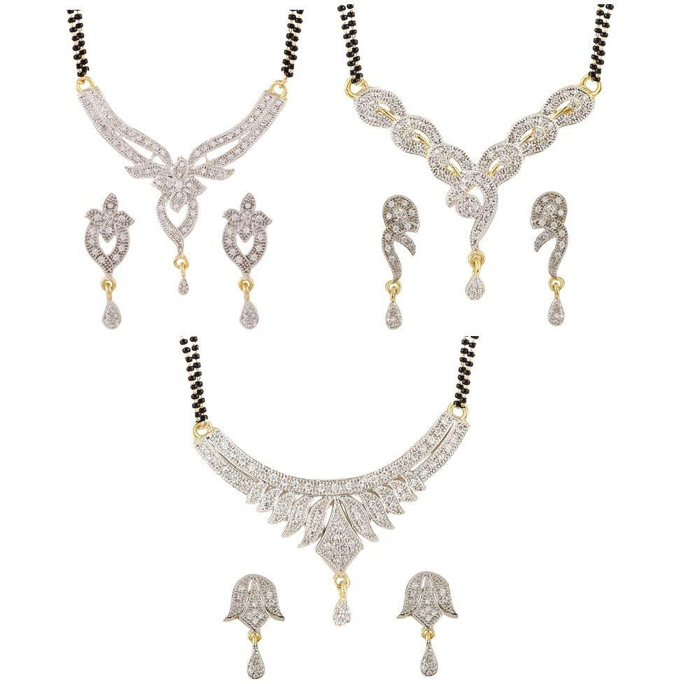 YouBella Womens Pride Collection Combo of Three Designer American Diamond Mangalsutra