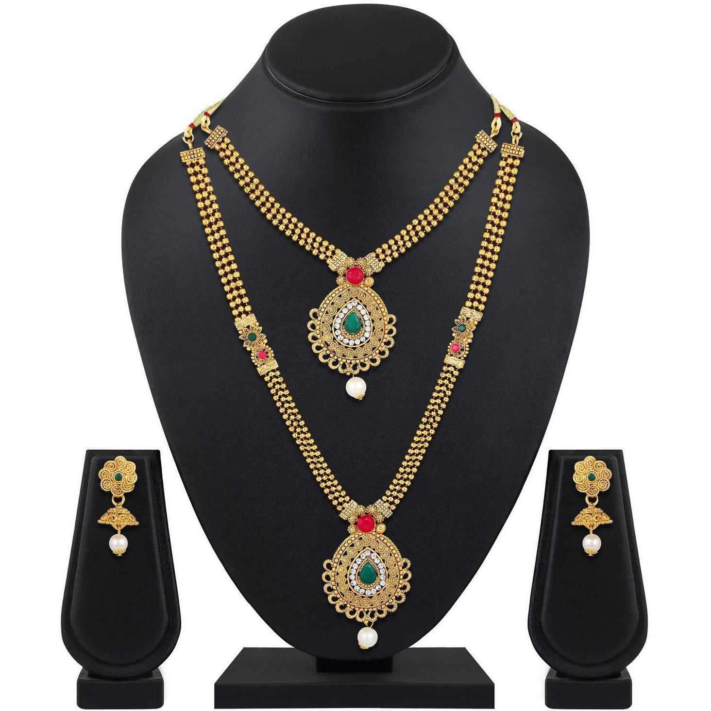 Shining Diva Fashion Latest Combo Necklace Set for Women Traditional Gold Plated Jewellery Set for Women (Golden) (10603s)