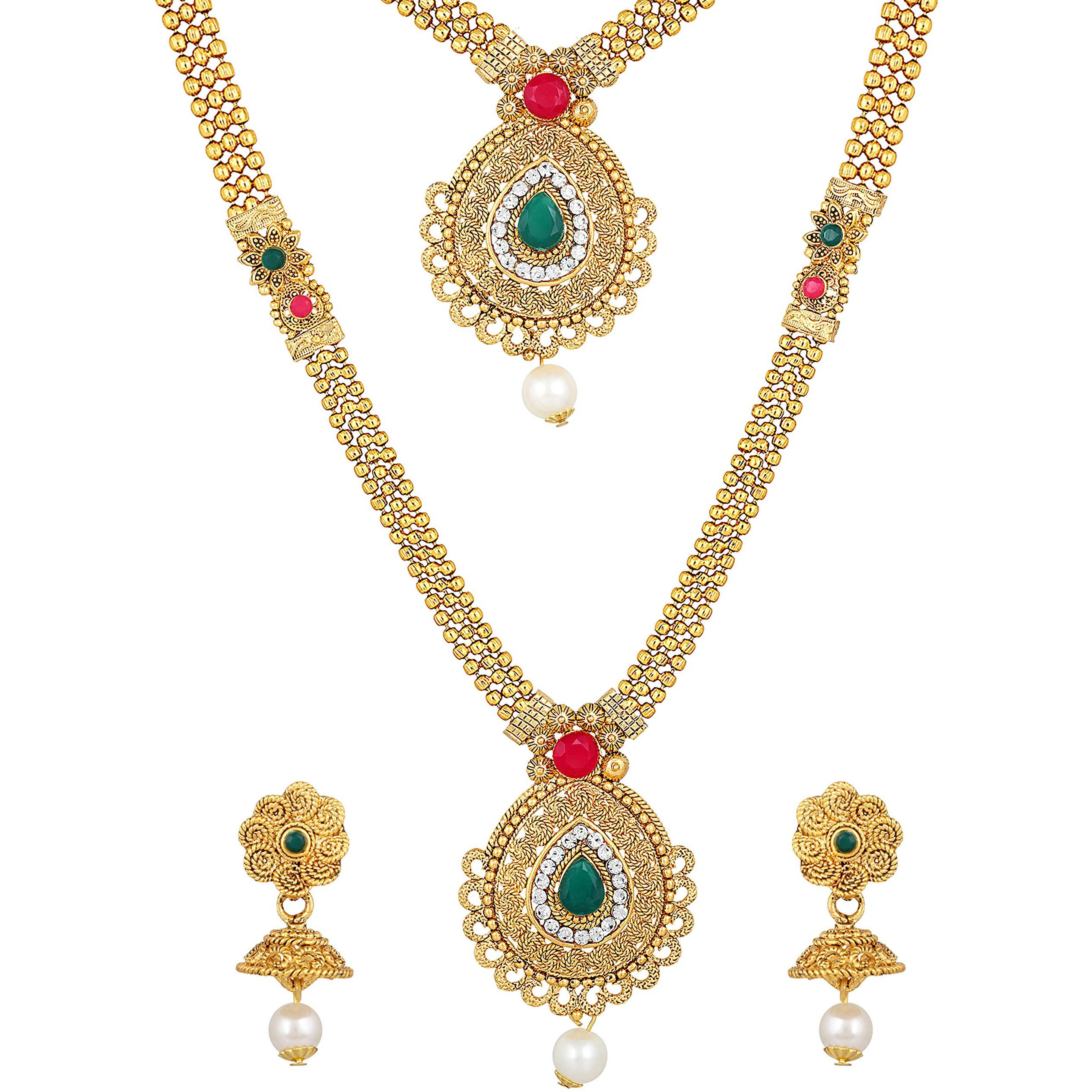Shining Diva Fashion Latest Combo Necklace Set for Women Traditional Gold Plated Jewellery Set for Women (Golden) (10603s)