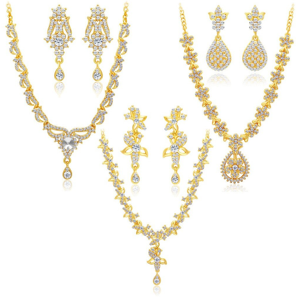 Sukkhi Glitzy Gold Plated Austrian Diamond Necklace Set Combo For Women (414CB2100)