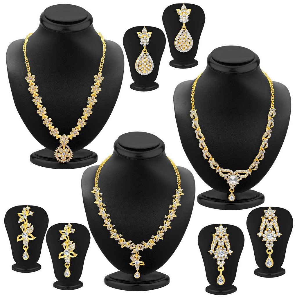 Sukkhi Glitzy Gold Plated Austrian Diamond Necklace Set Combo For Women (414CB2100)