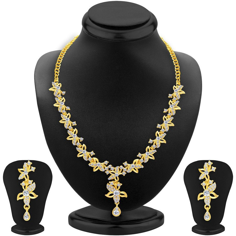 Sukkhi Glitzy Gold Plated Austrian Diamond Necklace Set Combo For Women (414CB2100)