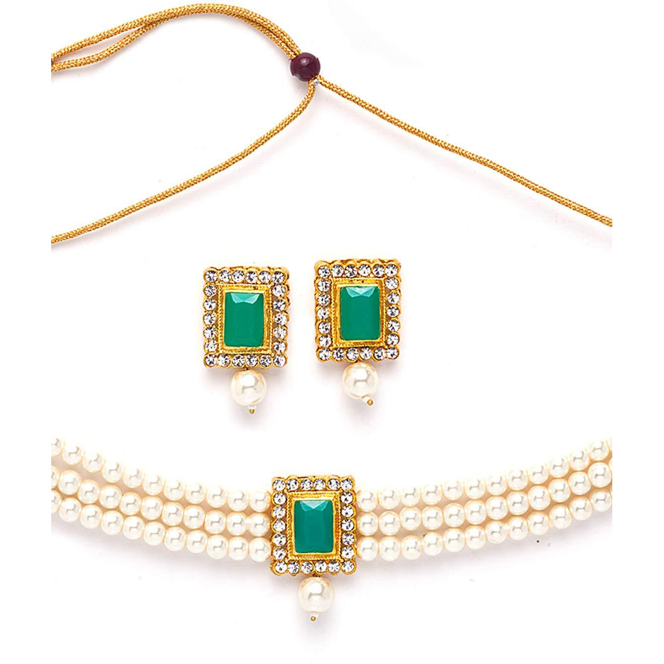 Shining Diva Fashion Latest Stylish Pearl Choker Necklace Jewellery Set for Women (Green) (12286s)