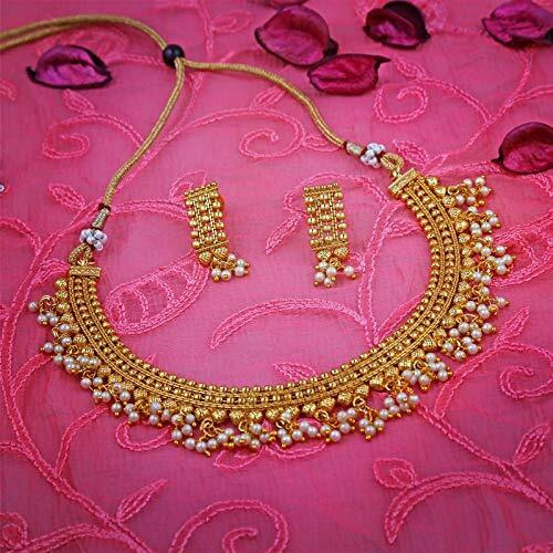 APARA Gold Plated Copper necklace with Pearl Drop Jewellery Set for Women