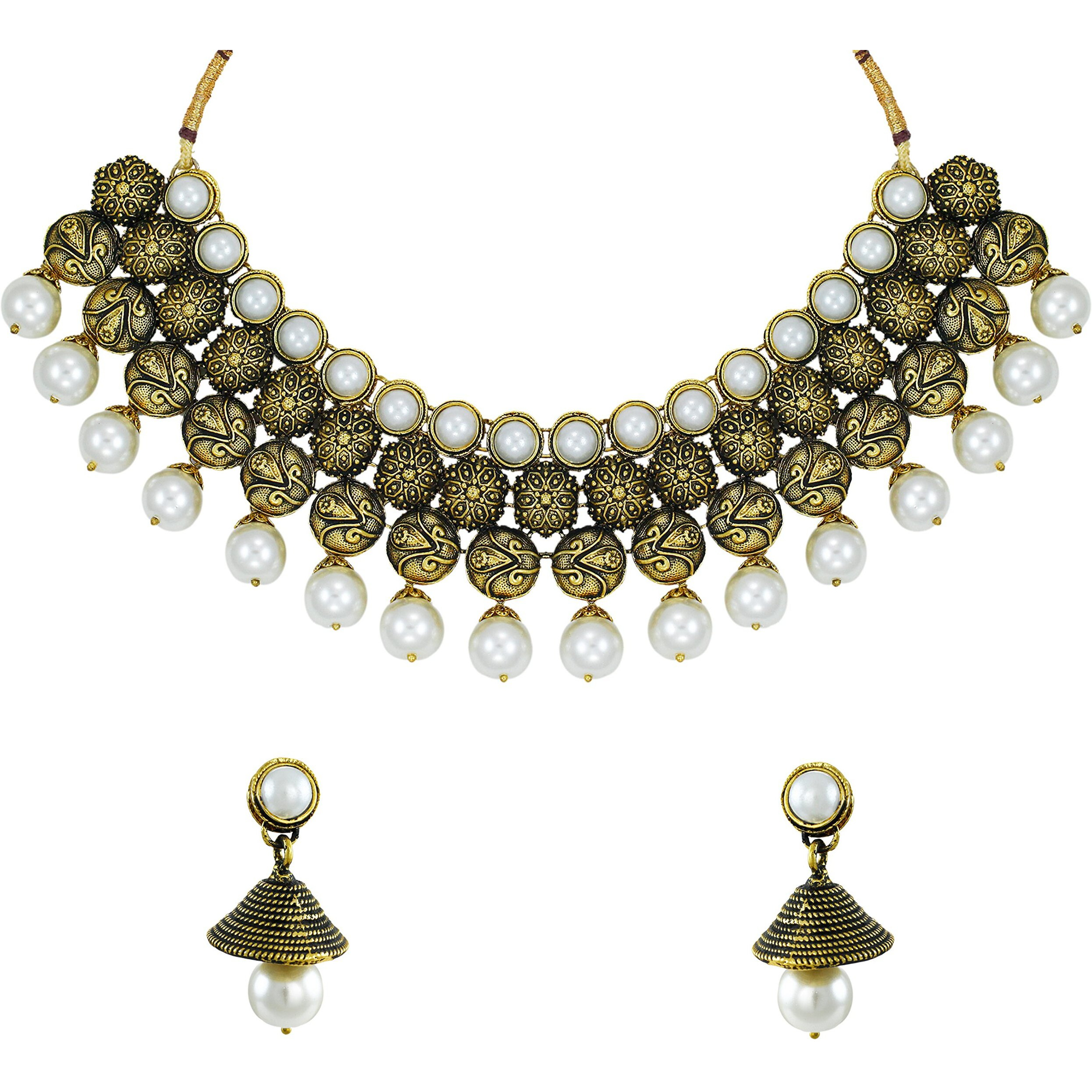ZAVERI PEARLS Antique Look Designer Necklace Set with Pearl Drop - ZPFK5633