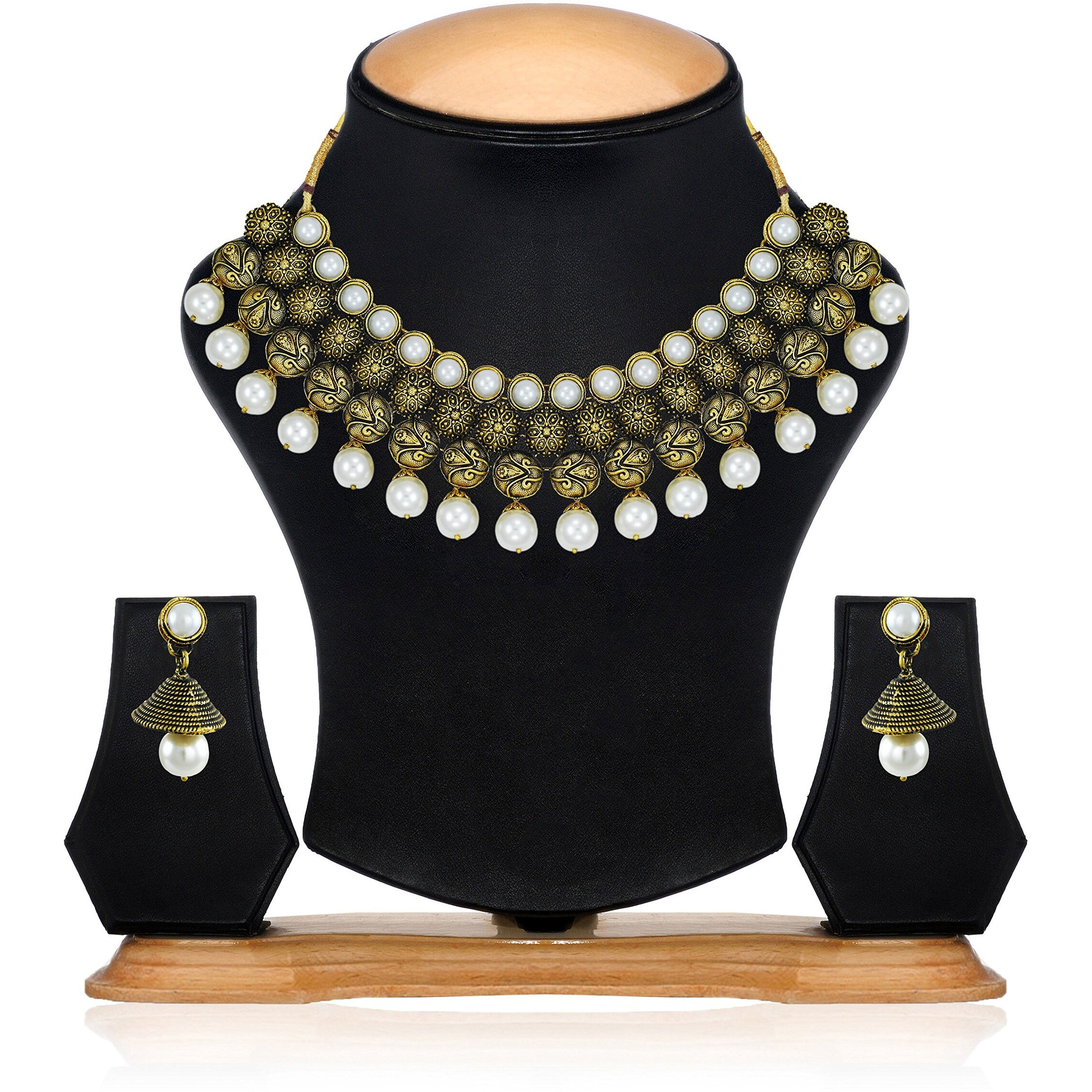 ZAVERI PEARLS Antique Look Designer Necklace Set with Pearl Drop - ZPFK5633