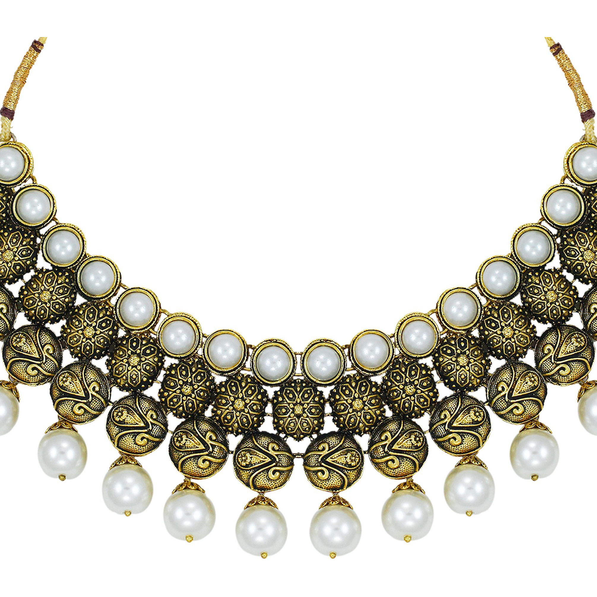 ZAVERI PEARLS Antique Look Designer Necklace Set with Pearl Drop - ZPFK5633