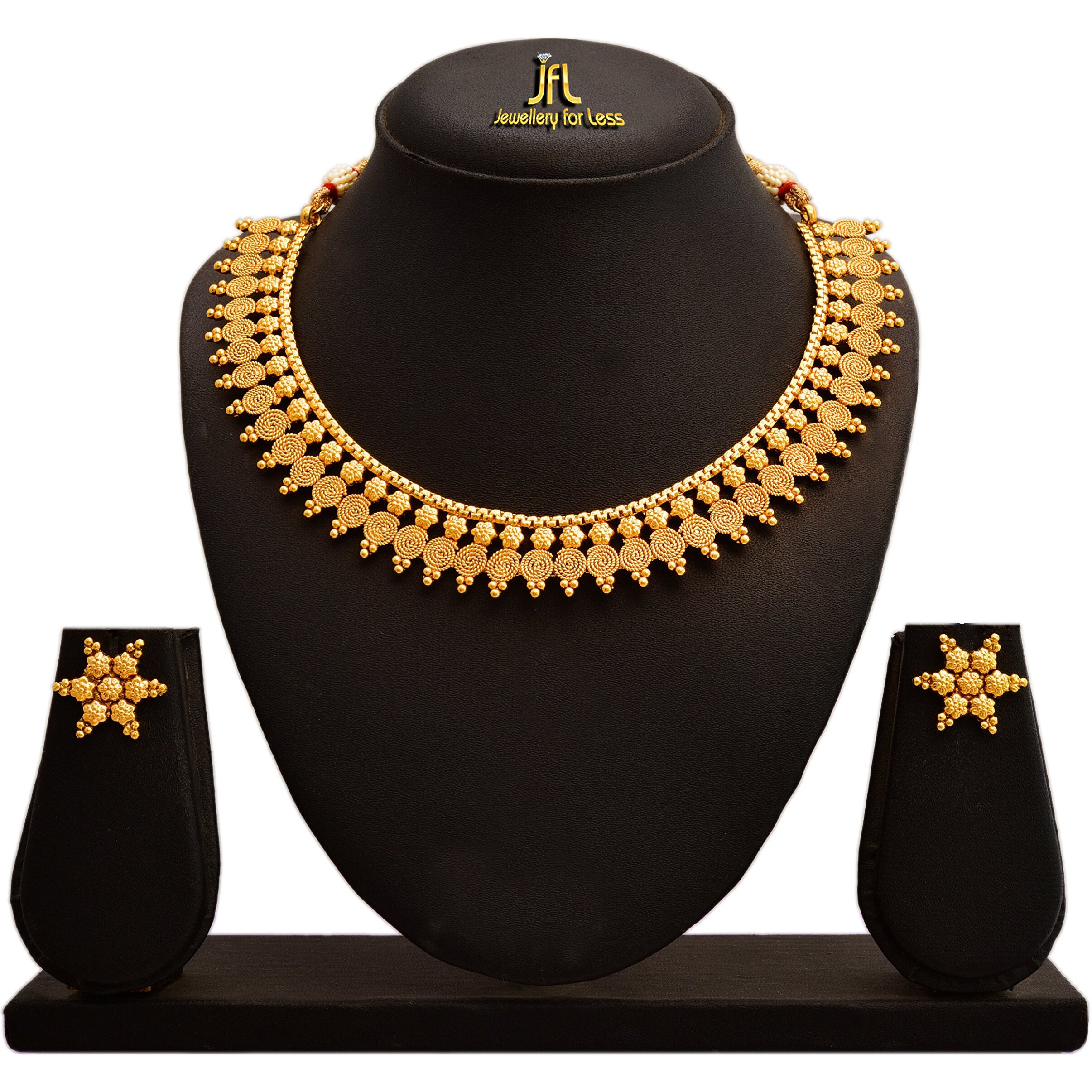 JFL - Traditional Ethnic One Gram Gold Plated Spiral Designer Necklace Set for Women and Girls,Valentine