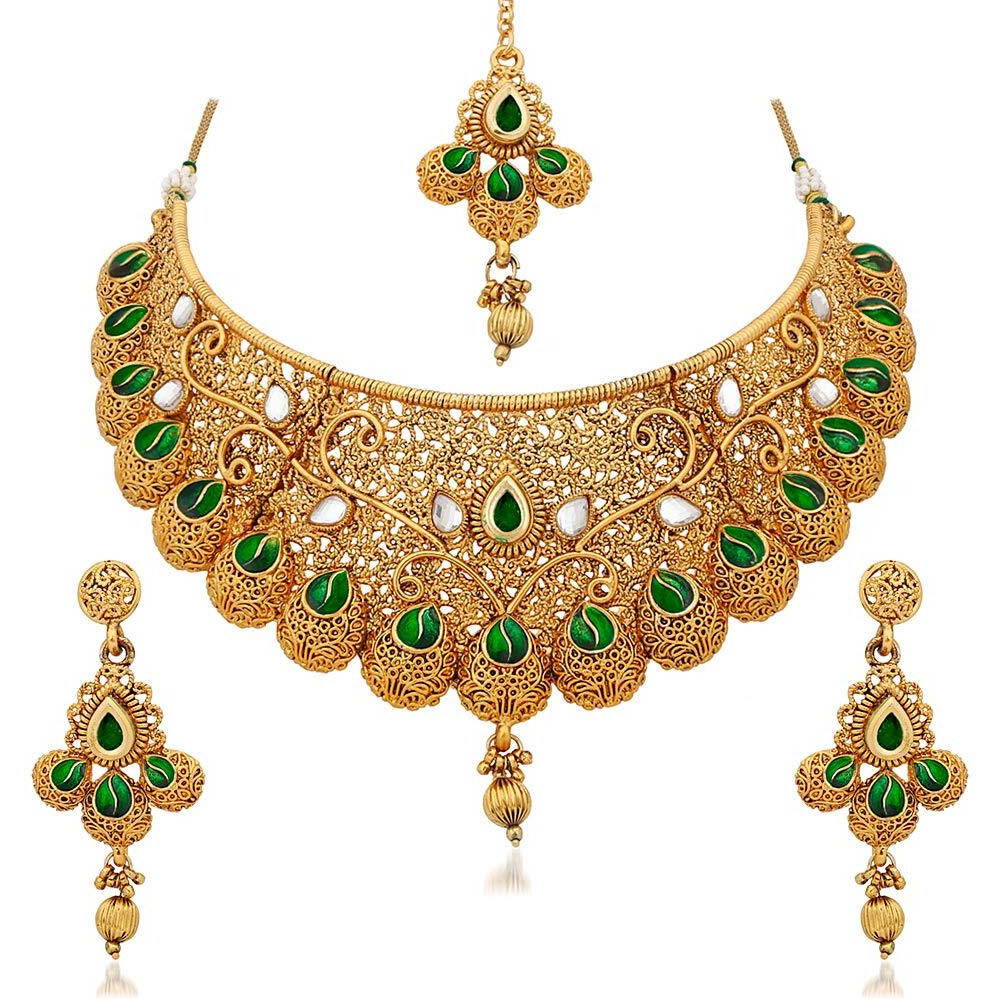 Apara Meenakri Necklace Gold Plated Jewellery Set for Women (Golden) (RNZ22N944MKK)