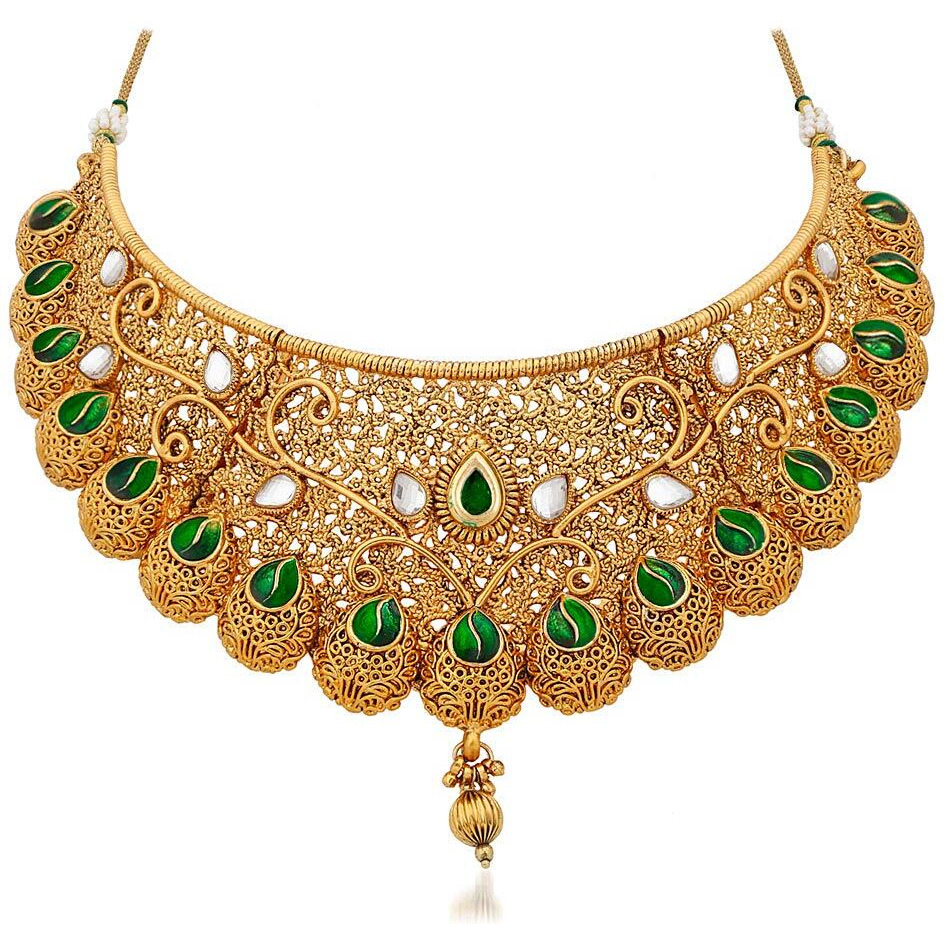 Apara Meenakri Necklace Gold Plated Jewellery Set for Women (Golden) (RNZ22N944MKK)