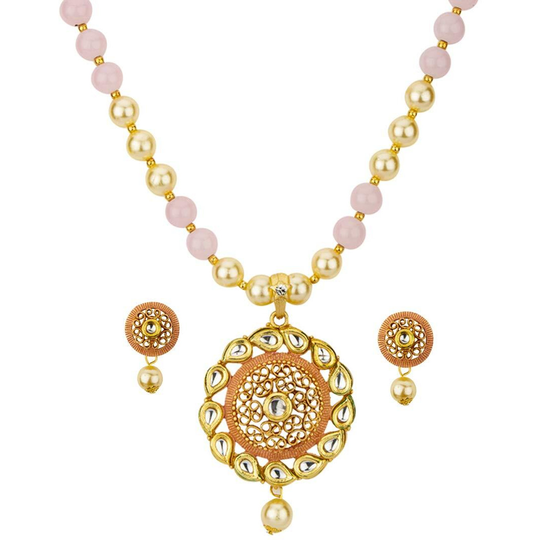 Jewels Galaxy Exclusive Pearl & Kundan Gold Plated Plushy Necklace Set for Women/Girls (CT-NCK-44004)