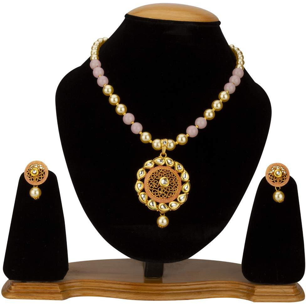 Jewels Galaxy Exclusive Pearl & Kundan Gold Plated Plushy Necklace Set for Women/Girls (CT-NCK-44004)
