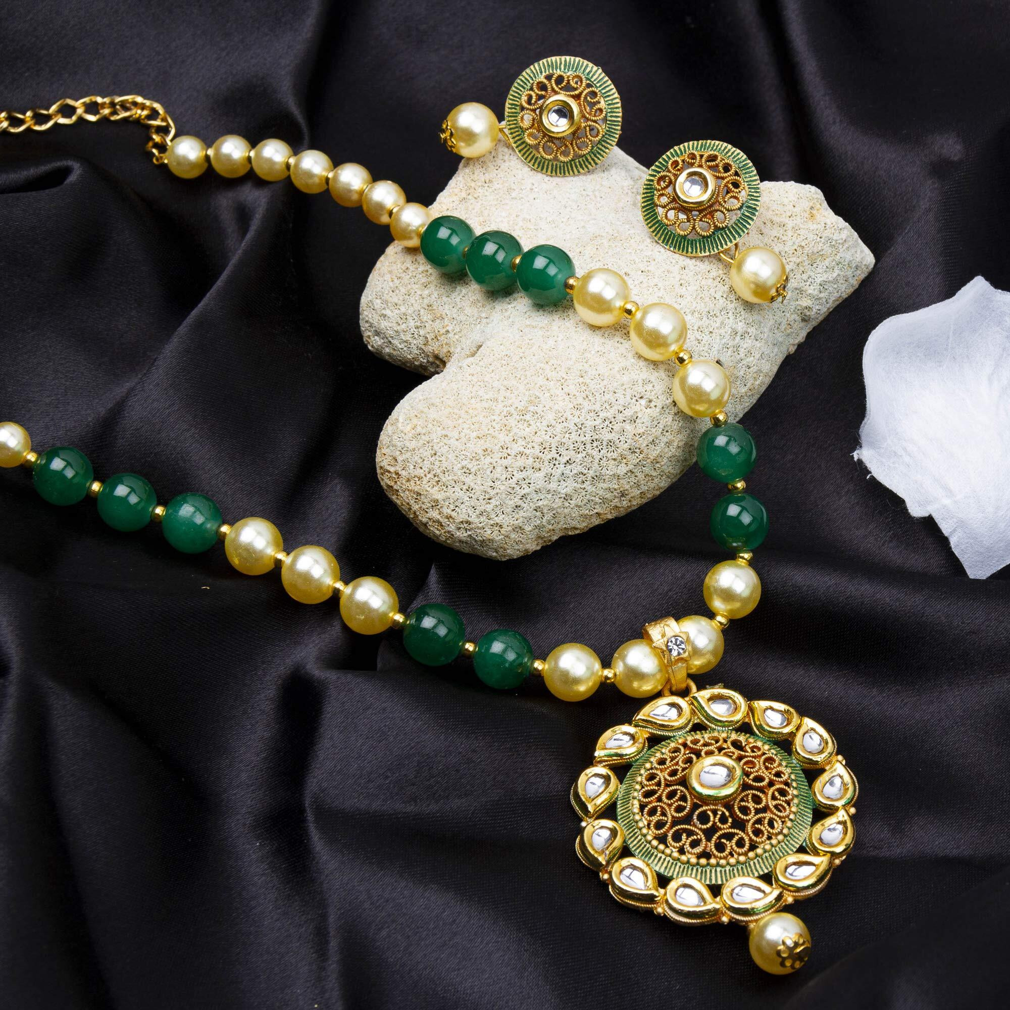 Jewels Galaxy Delicate Pearl & Kundan Gold Plated Elegant Necklace Set for Women/Girls (CT-NCK-44005)