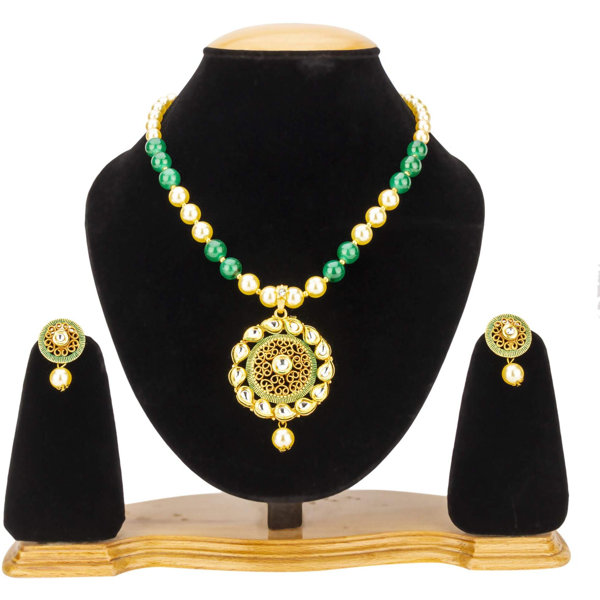 Jewels Galaxy Delicate Pearl & Kundan Gold Plated Elegant Necklace Set for Women/Girls (CT-NCK-44005)