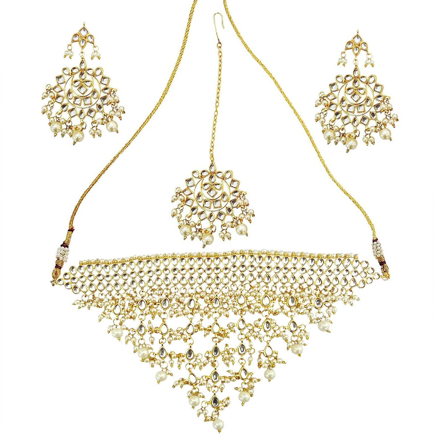 Mehrunnisa Traditional Kundan & Pearls Choker Jhalar Necklace Set For Women (JWL1627)