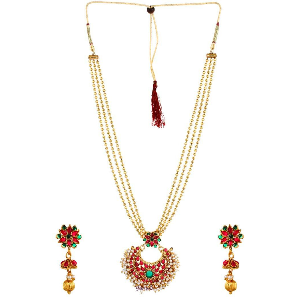 YouBella Traditional Jewellery Temple Necklace Set with Earrings for Women