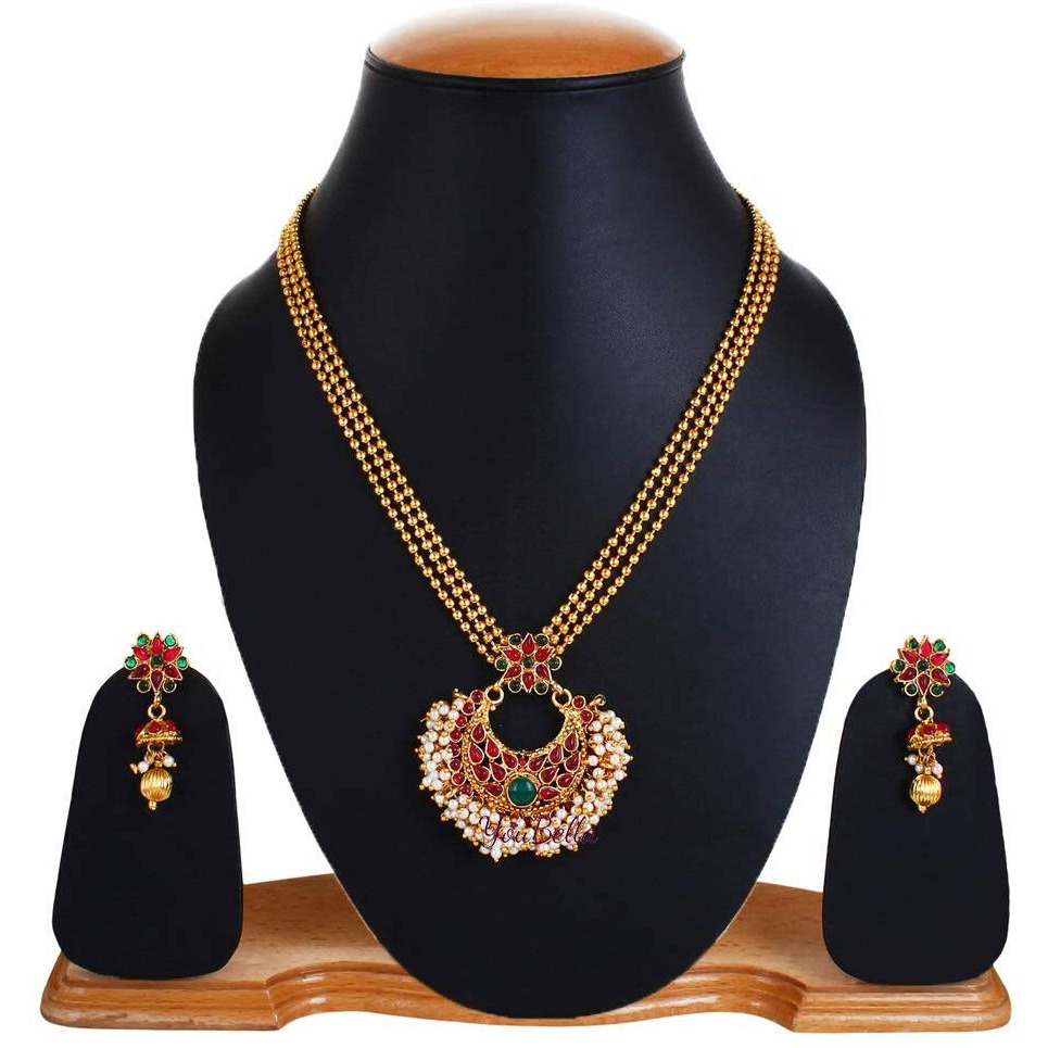 YouBella Traditional Jewellery Temple Necklace Set with Earrings for Women