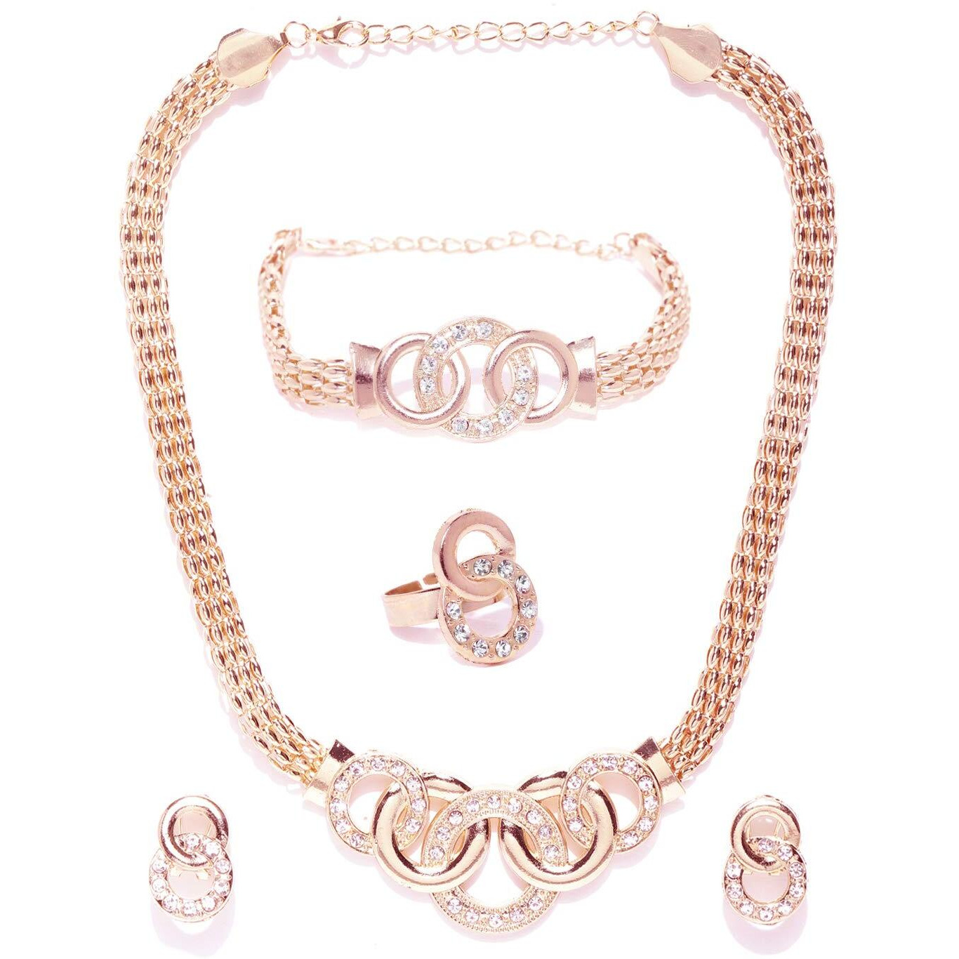 Jewels Galaxy Stunning AD Vintage Statement Necklace Earrings Bracelet Ring for Women/Girls (CT-CB-MIXXX-49512)