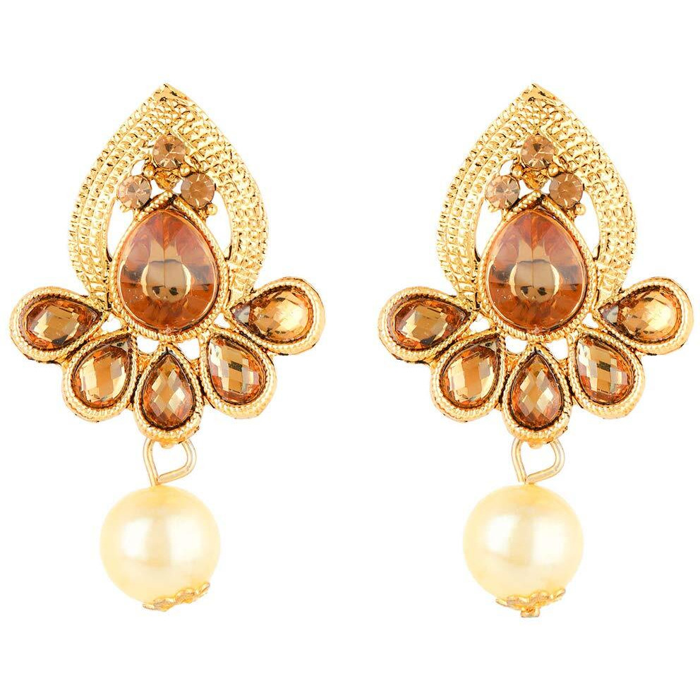 Yellow Chimes Kundan Studded Gold Plated Necklace Jewellery Set Pearl Mala Pendant Set for Women and Girls