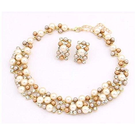 Shining Diva Fashion Jewellery Choker Necklace Jewellery Set with Fancy Earrings for Girls/Women(White)(8220s)