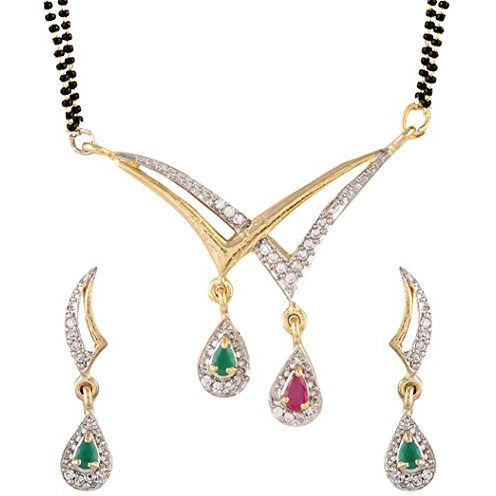 YouBella American Diamond Gold Plated Mangalsutra with Chain and Earrings for Women (Style 2)