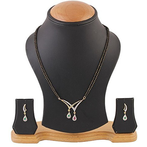 YouBella American Diamond Gold Plated Mangalsutra with Chain and Earrings for Women (Style 2)