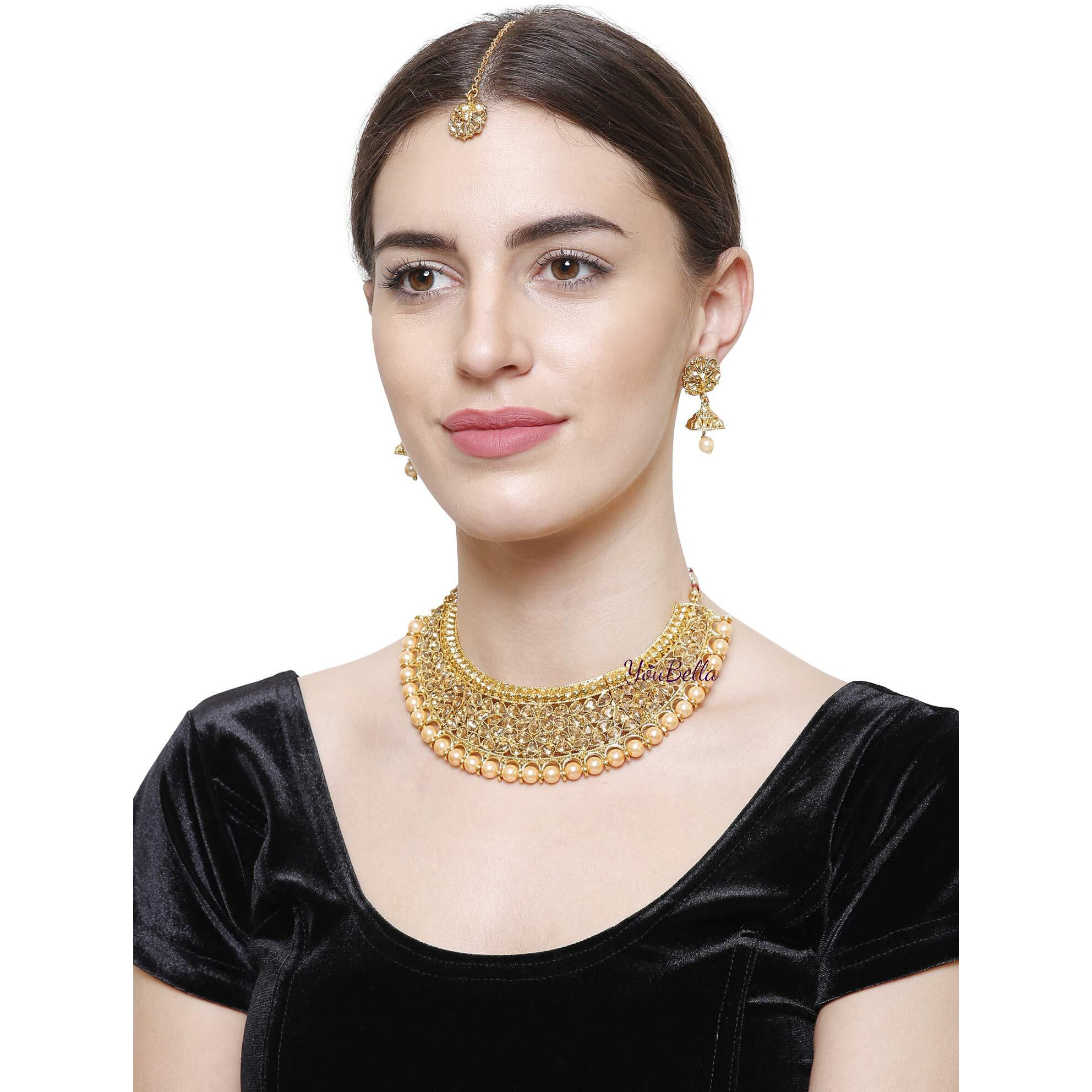 YouBella Stylish Traditional Jewellery Gold Plated Jewellery Set for Women (Style 1)