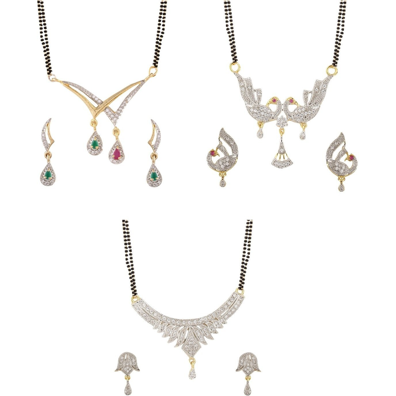 YouBella Womens Pride Collection Combo of Three Designer American Diamond Mangalsutra
