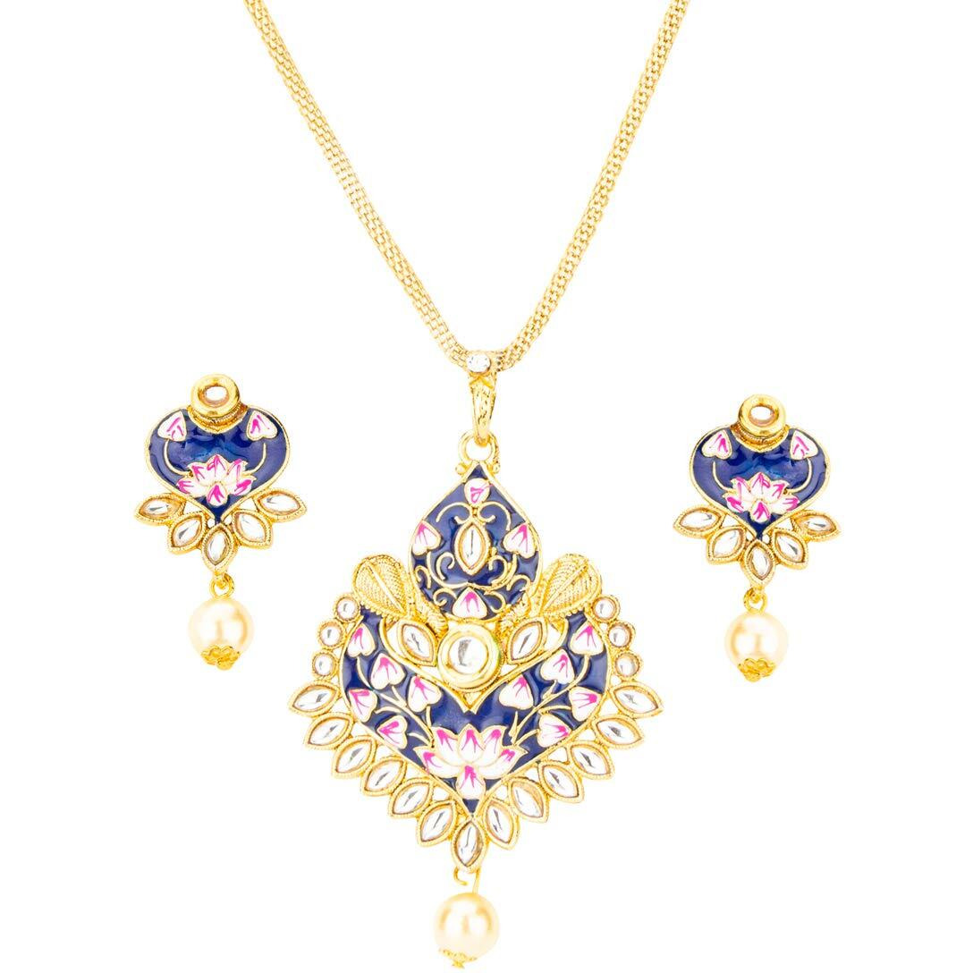 Jewels Galaxy Elegant Kundan & Pearl Floral Design Gold Plated Necklace Set for Women/Girls (CT-NCK-44107)