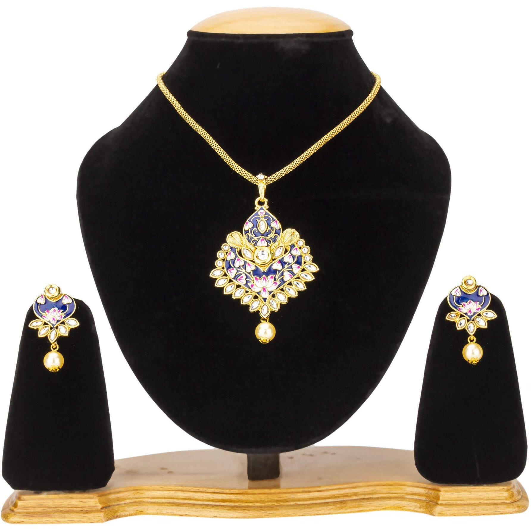 Jewels Galaxy Elegant Kundan & Pearl Floral Design Gold Plated Necklace Set for Women/Girls (CT-NCK-44107)