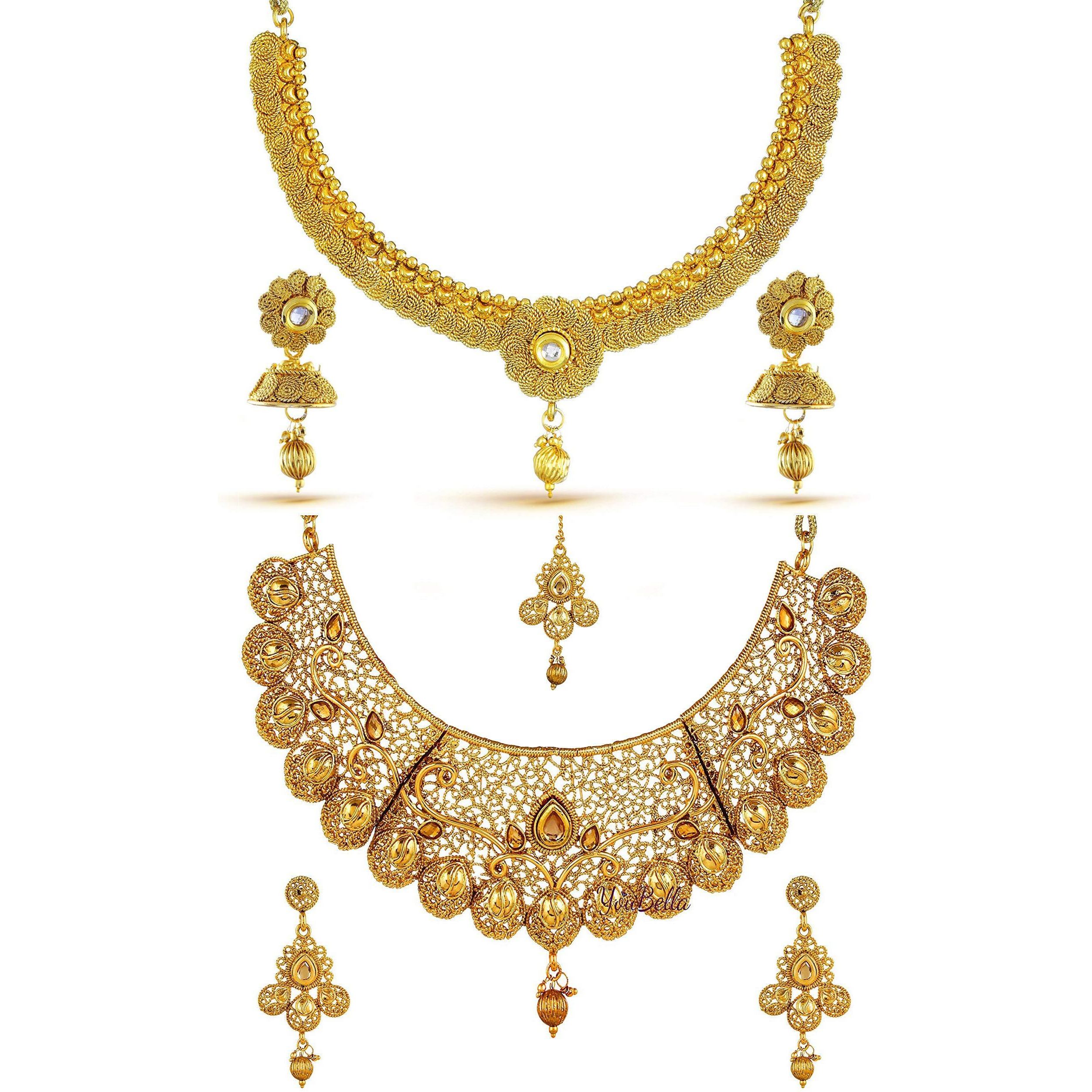 YouBella Jewellery Gold Plated Combo Of Two Traditional Necklace set for women Jewellery set with Earrings For Girls/Women (Style 3)
