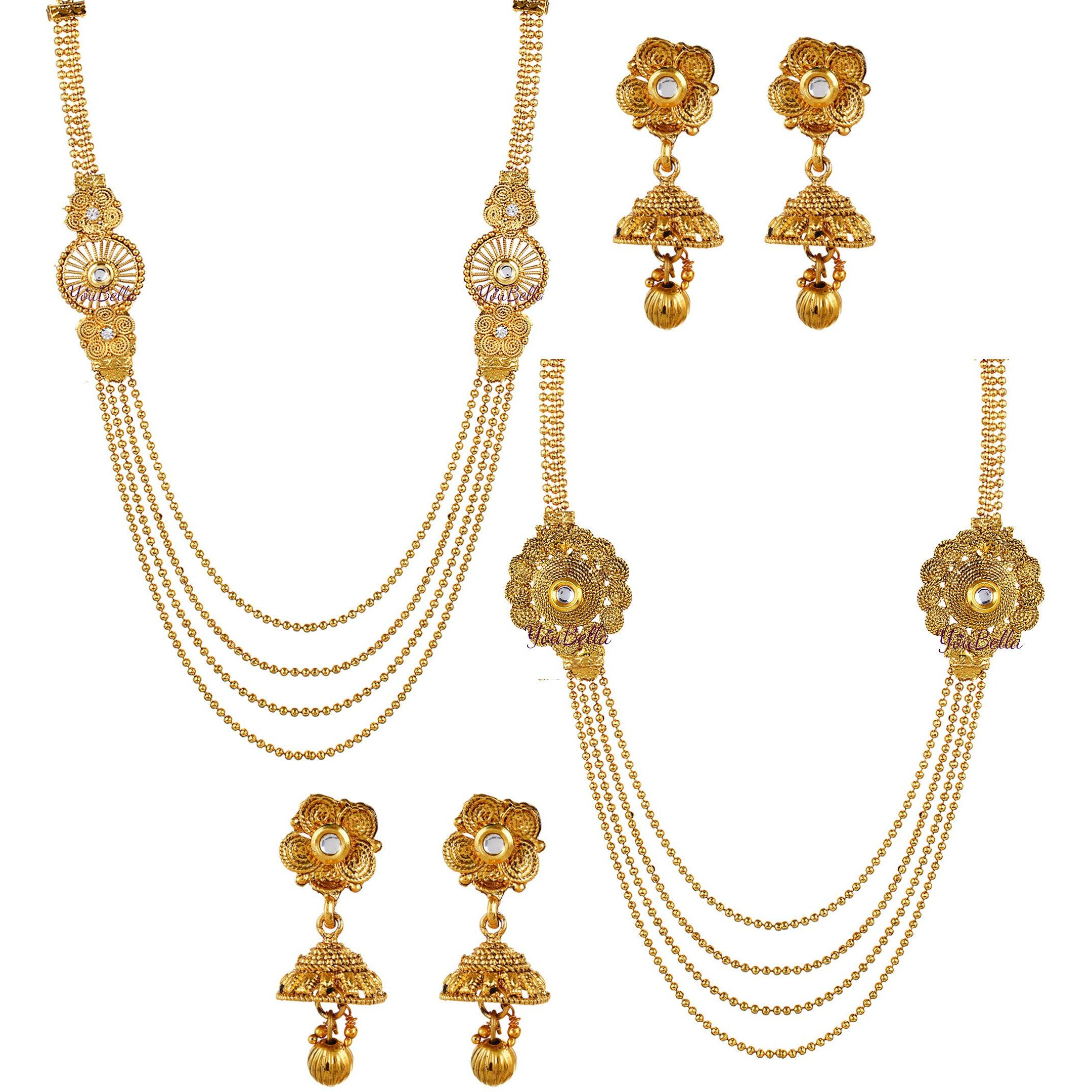 YouBella Jewellery Gold Plated Combo Of Two Traditional Necklace set for women Jewellery set with Earrings For Girls/Women (Style 1)