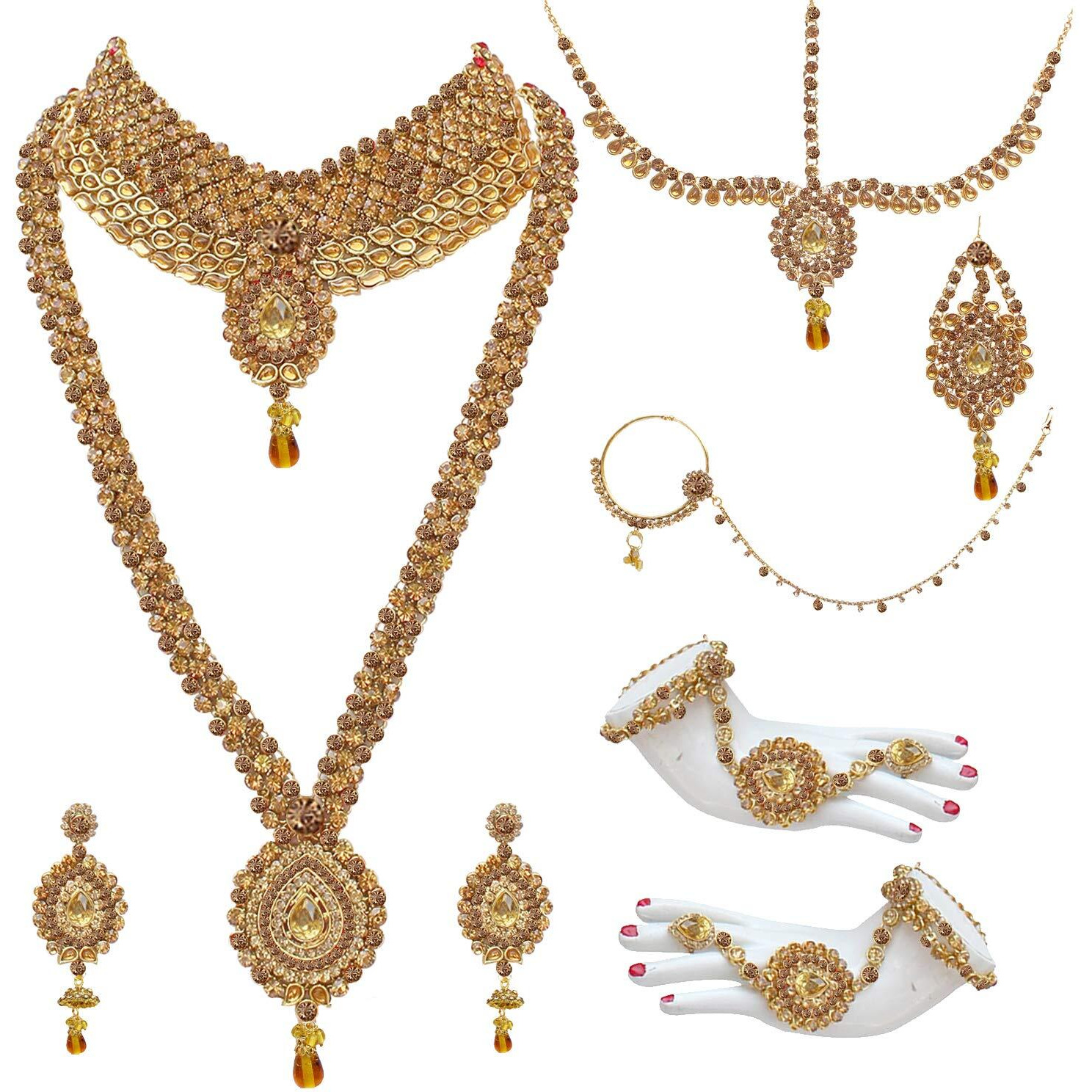 Lucky Jewellery Lct Metal Kundan 9 Pcs Jewellery Set For Women (IZK-1604-LCT)