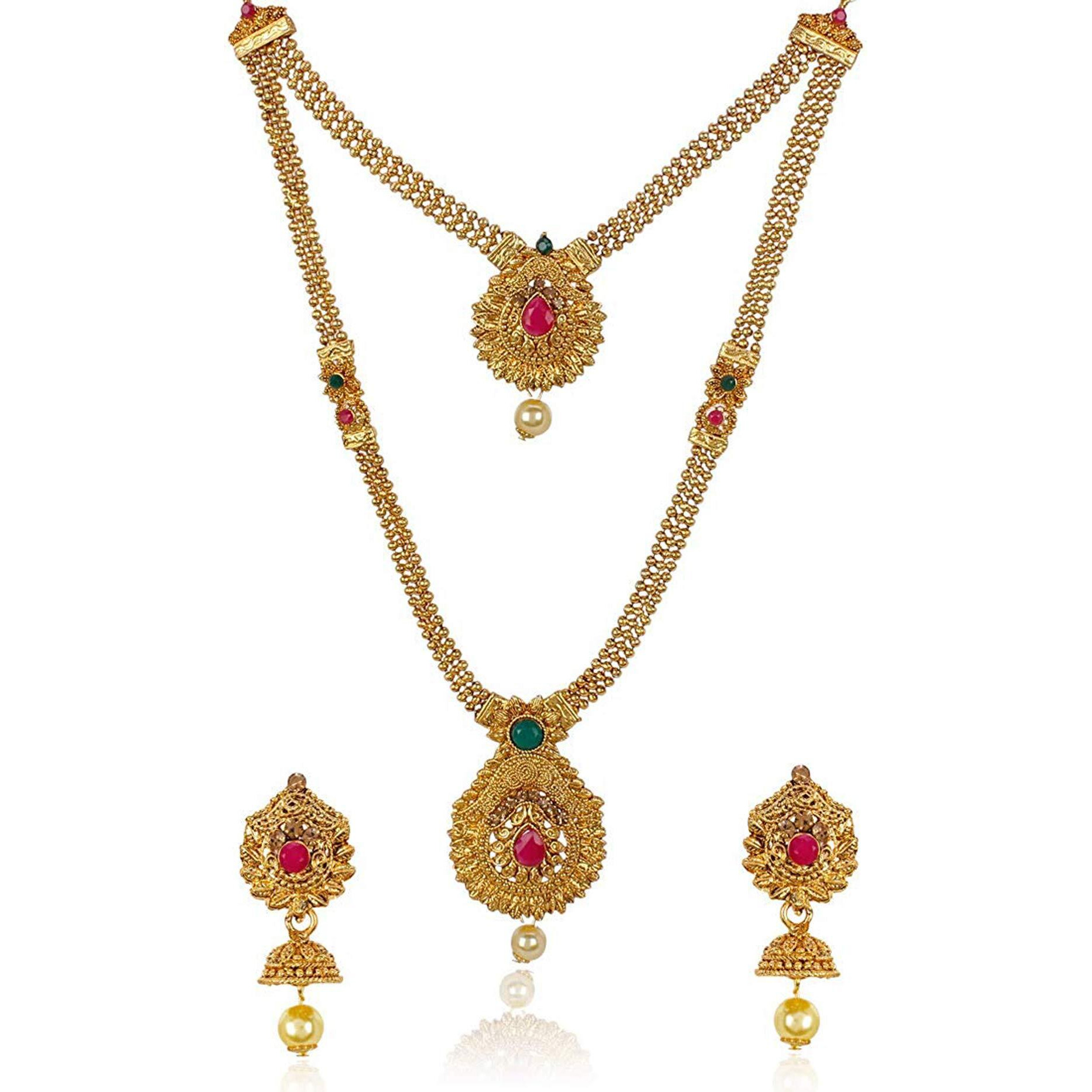 Shining Diva Fashion Latest Long Design Necklace Set for Women Wedding Traditional Gold Plated Jewellery Set for Women (rrsd10261s)