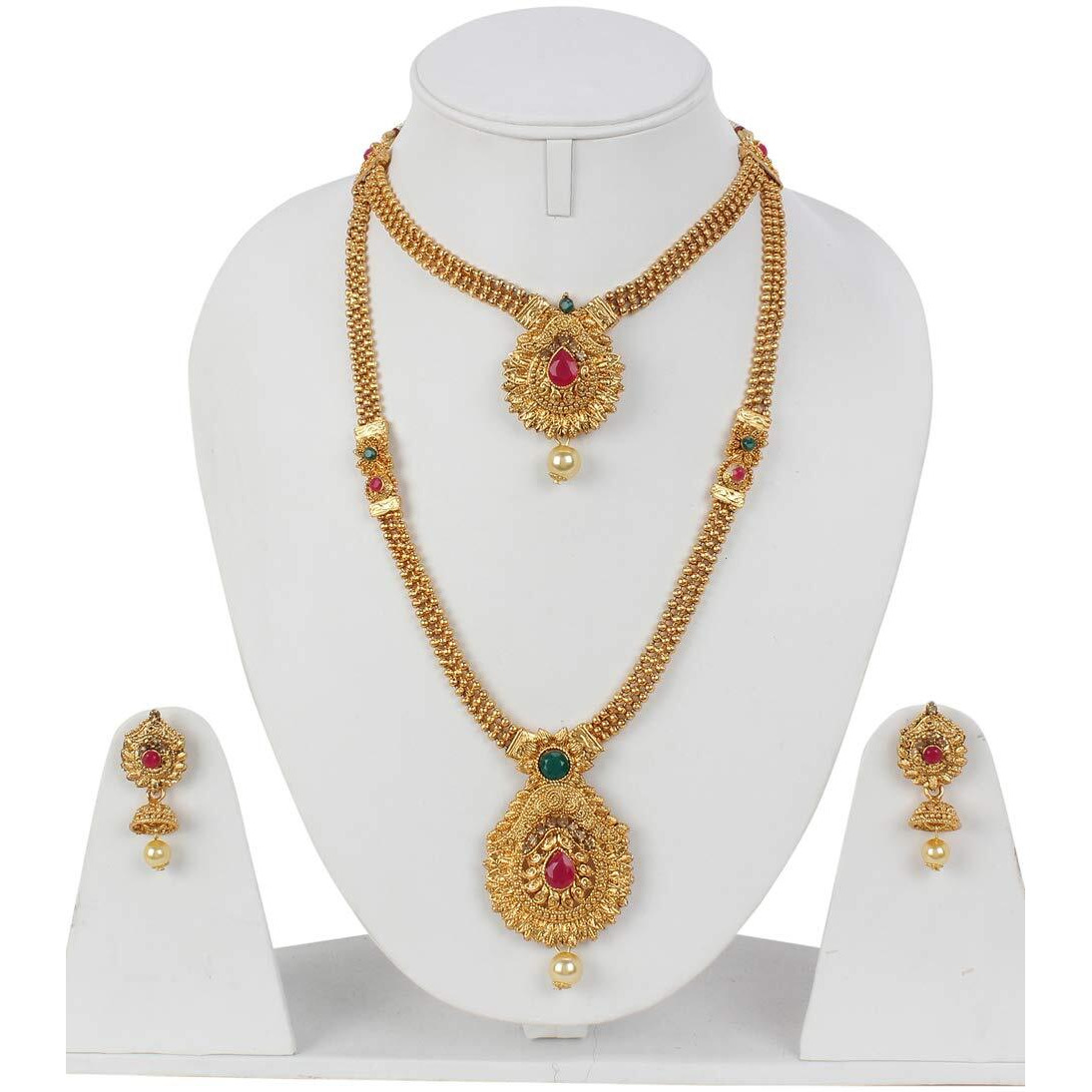 Shining Diva Fashion Latest Long Design Necklace Set for Women Wedding Traditional Gold Plated Jewellery Set for Women (rrsd10261s)