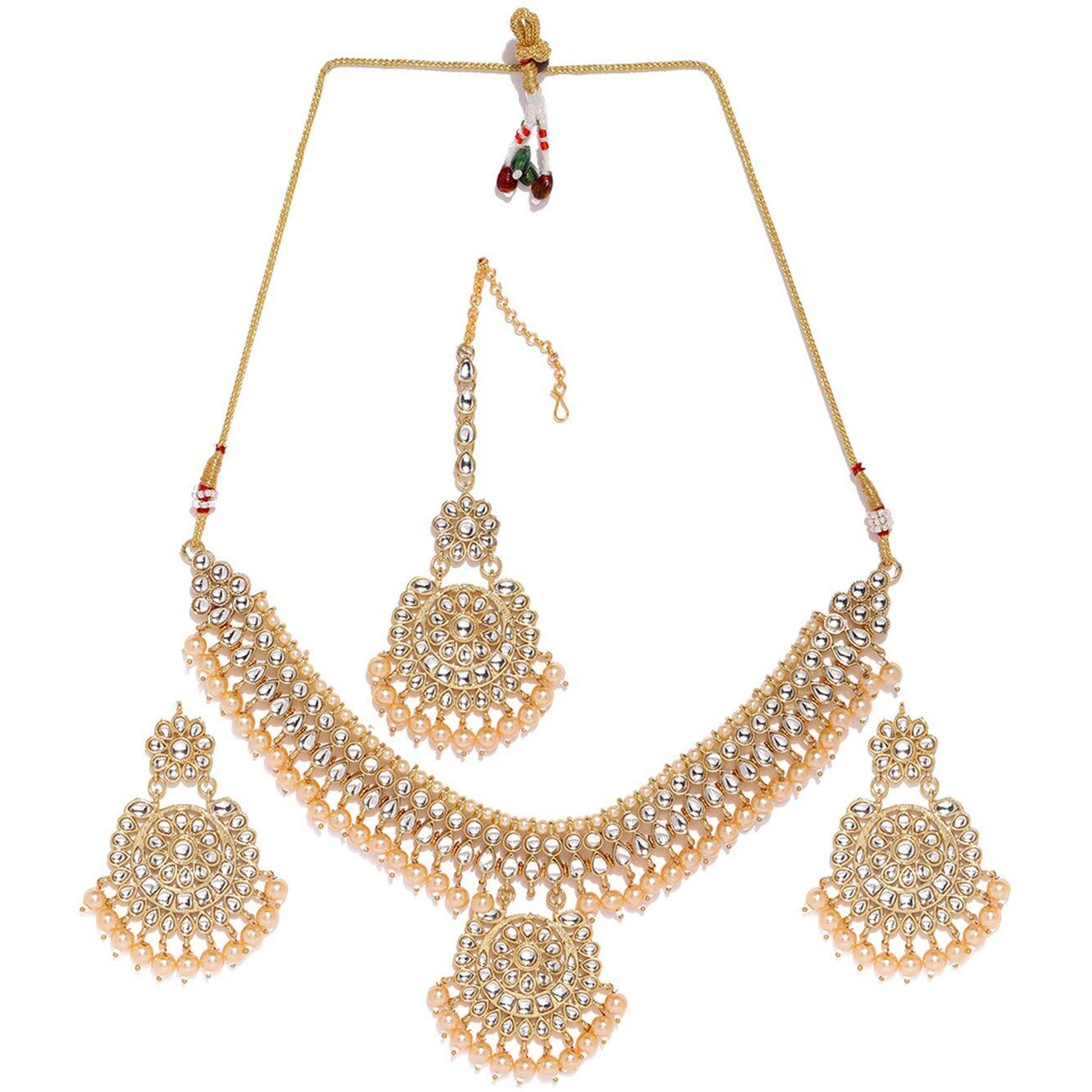 ZAVERI PEARLS Gold Tone Traditional Kundan & Pearls Necklace Set For Women-ZPFK8677